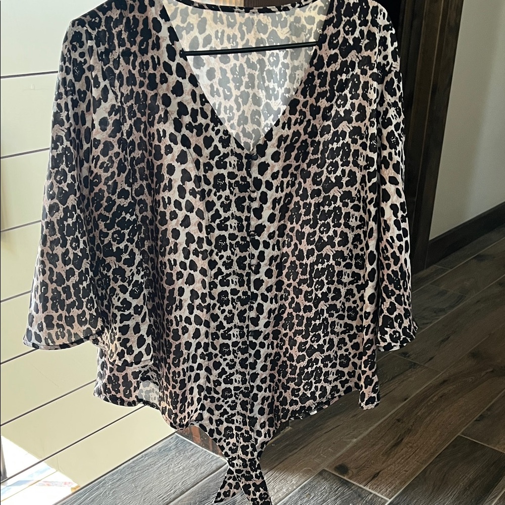 Leopard Print Button-Up Blouse
